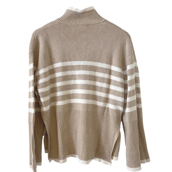 Rails Tessa Sand Stripe Mock Neck Quarter Zip Ribbed Knit Sweater Medium - Picture 6 of 10